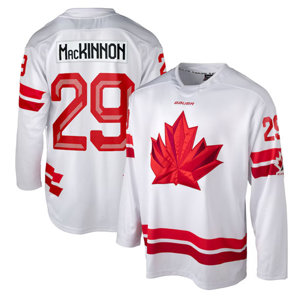 Men's White Canada Hockey #29 Nathan MacKinnon 2026 Stitched Hockey Jersey